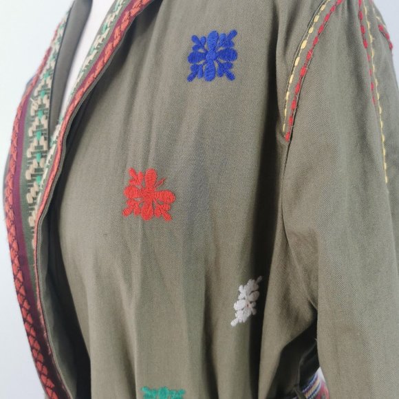 ZARA Green Mirrored Embroidered Tie Waist Boho Ethnic Jacket Small Fits 12 14 - Picture 4 of 9